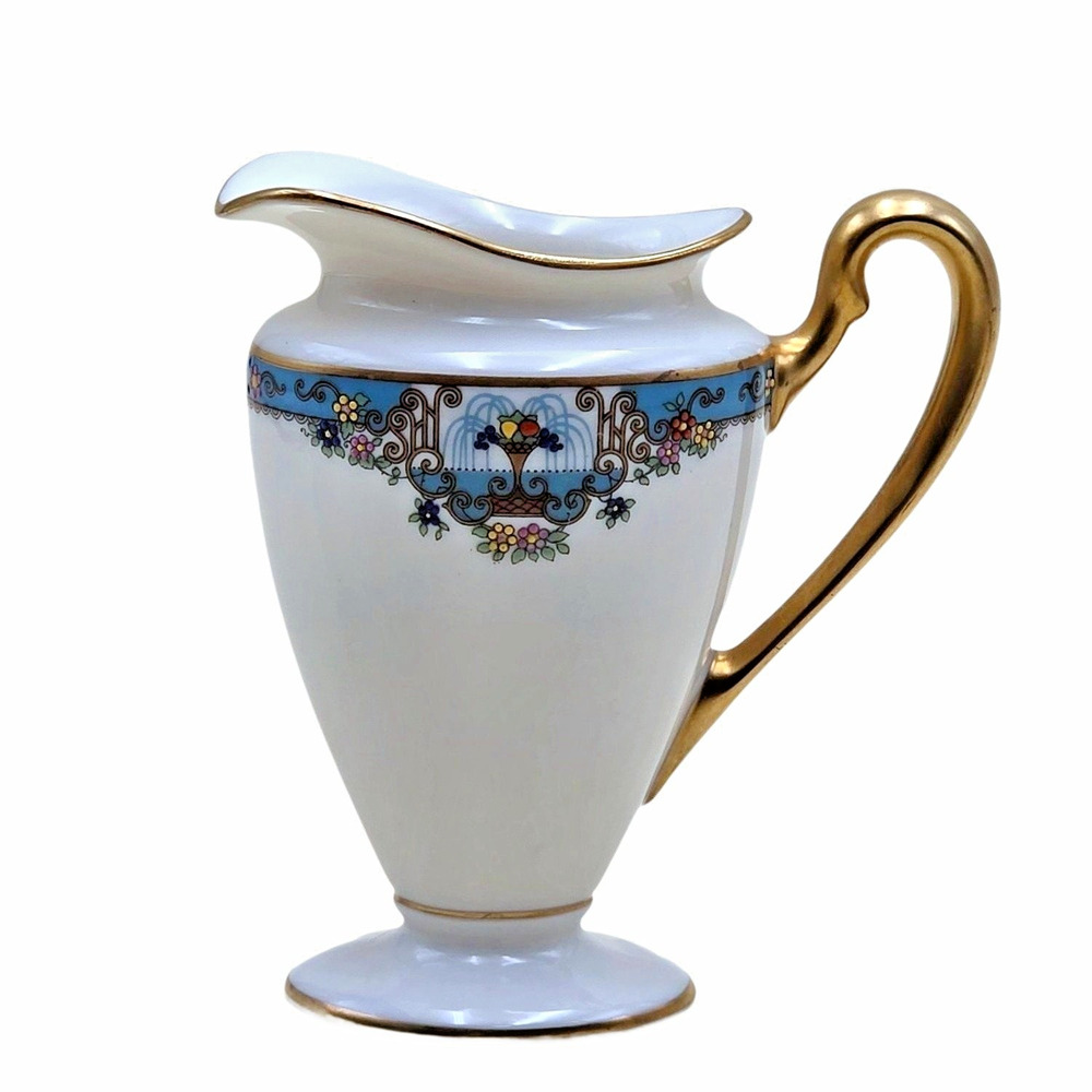 Vintage Lenox Fountain Porcelain Creamer Pitcher 5" Art Deco Floral Basket Gold